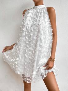 Chiquease Butterfly Appliques Halter Neckline Dress - White - View 1
