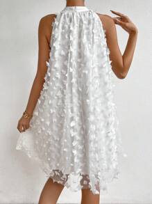 Chiquease Butterfly Appliques Halter Neckline Dress - White - View 2