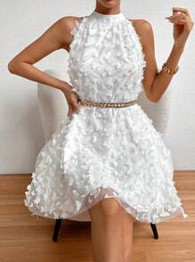Chiquease Butterfly Appliques Halter Neckline Dress - White - View 3