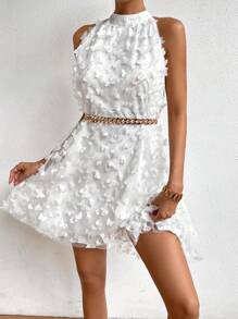 Chiquease Butterfly Appliques Halter Neckline Dress - White - View 4
