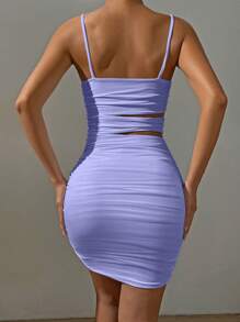 Allurite Cut Out Ruched Cami Bodycon Dress - Mauve Purple - View 2