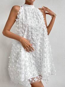 Chiquease Butterfly Appliques Halter Neckline Dress - White - View 5
