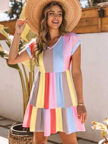 Acelitt 撞色荷葉邊娃娃裙 - 彩色 - 查看 1