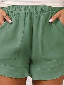 Quần đùi nữ Túi Viên lá sen màu trơn Giải trí - màu xanh lá - Xem 4