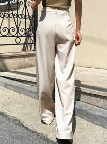 DAZY Quần nữ Túi Dây kéo Uốn nếp màu trơn Giải trí - Màu be - Xem 2