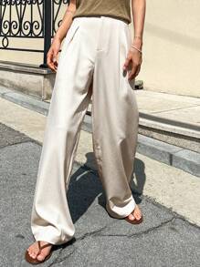 DAZY Quần nữ Túi Dây kéo Uốn nếp màu trơn Giải trí - Màu be - Xem 5