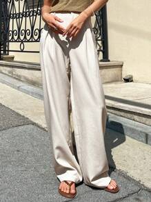 DAZY Quần nữ Túi Dây kéo Uốn nếp màu trơn Giải trí - Màu be - Xem 6