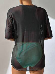 Swim Lushoire Summer Beach Tropical Print Bikini Set With Cover Up - Green - View 2