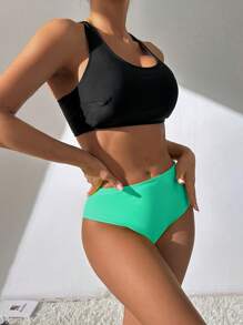 Swim Lushoire Summer Beach Tropical Print Bikini Set With Cover Up - Green - View 3