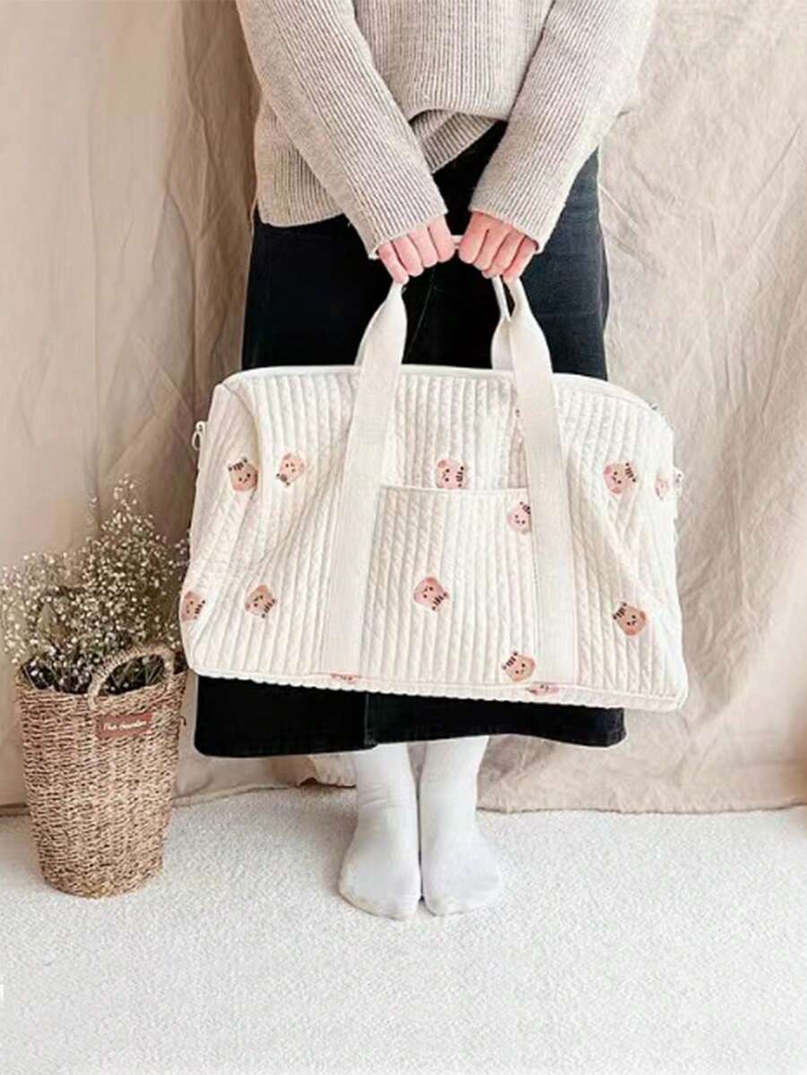 Bebé Bolsa de pañales oso con bordado alta capacidad - Beis - Ver 1