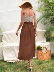 Breezaya Đầm Thắt lưng Quần paper-bag Sọc Giải trí - màu nâu - Xem 2