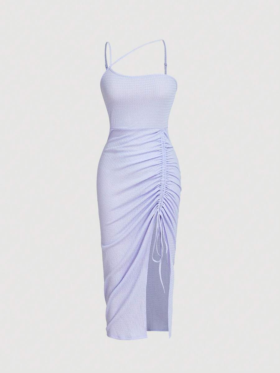 SHEIN MOD Solid Drawstring Split Thigh Dress - Lilac Purple - View 1