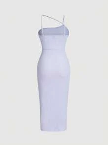 SHEIN MOD Solid Drawstring Split Thigh Dress - Lilac Purple - View 2