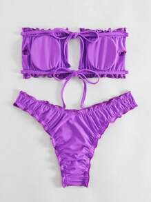 SHEIN Swim Summer Beach Frill Trim Bandeau Bikini Set