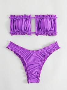 SHEIN Swim Summer Beach Frill Trim Bandeau Bikini Set