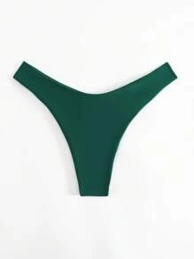 SHEIN Swim 條紋針織高衩泳衣下裝 - 墨綠色 - 查看 2