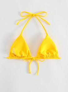 Swim Mod Summer Beach Halter Triangle Bikini Top - Yellow - View 2