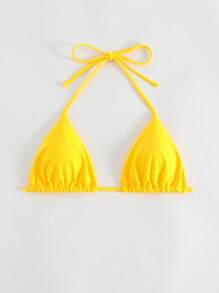 Swim Mod Summer Beach Halter Triangle Bikini Top - Yellow - View 3