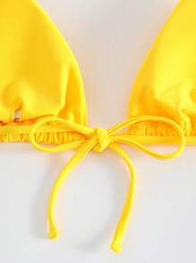 Swim Mod Summer Beach Halter Triangle Bikini Top - Yellow - View 5