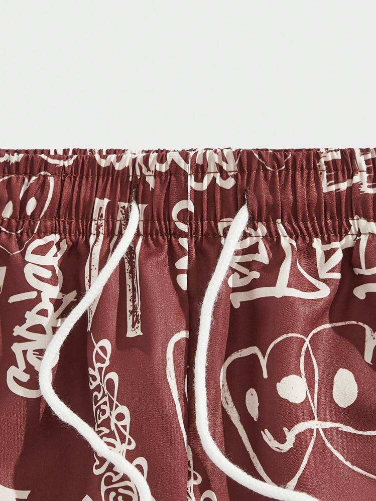 ROMWE MEN Street Life Guys Letter Graphic Drawstring Waist Shorts - Multicolor - View 3