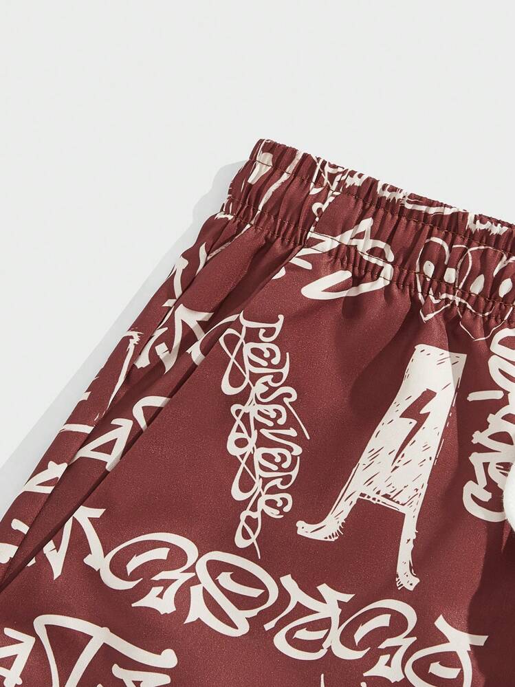 ROMWE MEN Street Life Guys Letter Graphic Drawstring Waist Shorts - Multicolor - View 4