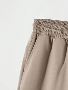 ROMWE MEN Goth 男士骷髅頭圖案腰部抽繩短褲 - 摩卡棕 - 查看 3