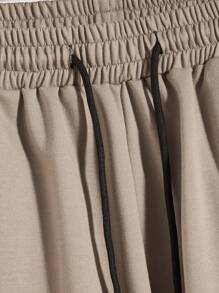 ROMWE MEN Goth 男士骷髅頭圖案腰部抽繩短褲 - 摩卡棕 - 查看 4