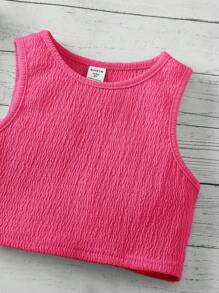 SHEIN 2pcs Young Girls Knit Solid Color Cropped Tank Top And Skirt Set - Hot Pink - View 5