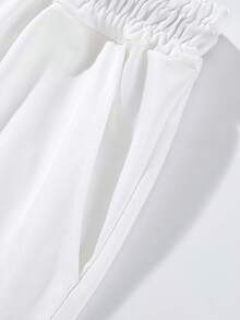 ROMWE MEN Street Life Guys Car & Letter Graphic Drawstring Waist Shorts - White - View 4