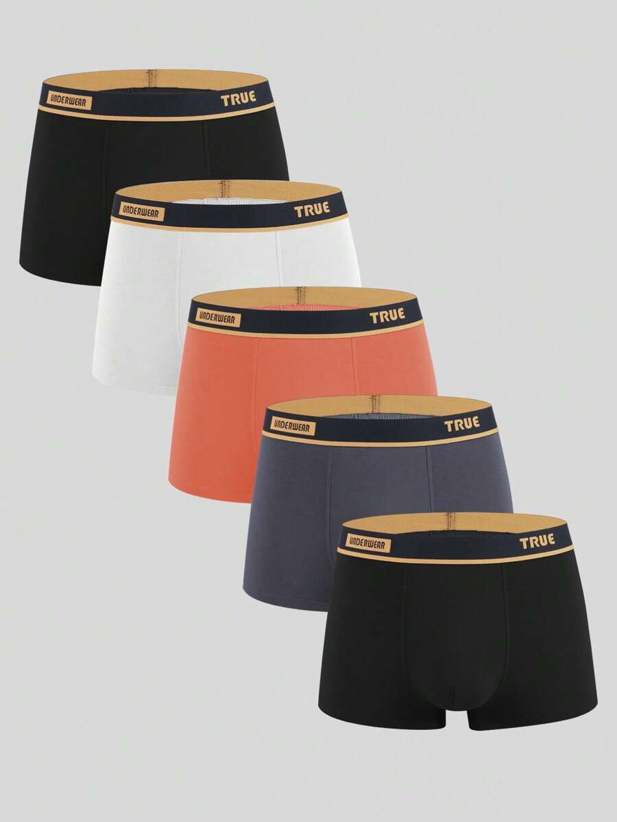 男士5入組字母圖案平角內褲 - 彩色 - 查看 1