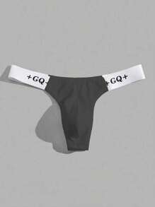 Men Letter Contrast Tape Thong Sexy Underwear - Black - View 3