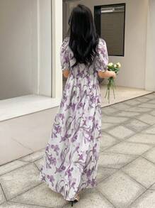 DAZY Đầm Thắt nơ trước Hoa Tất cả trên in Thanh lịch - Nhiều màu - Xem 2