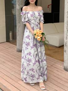 DAZY Đầm Thắt nơ trước Hoa Tất cả trên in Thanh lịch - Nhiều màu - Xem 4