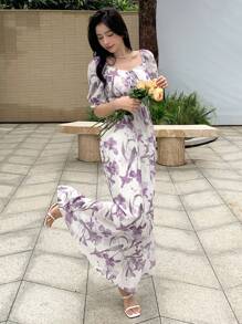 DAZY Đầm Thắt nơ trước Hoa Tất cả trên in Thanh lịch - Nhiều màu - Xem 6