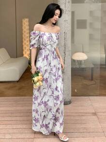 DAZY Đầm Thắt nơ trước Hoa Tất cả trên in Thanh lịch - Nhiều màu - Xem 8