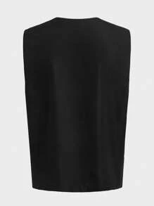 ROMWE MEN Goth Nam Túi có nắp Chi tiết chuỗi Nút Thông qua Áo khoác vest - màu đen - Xem 2