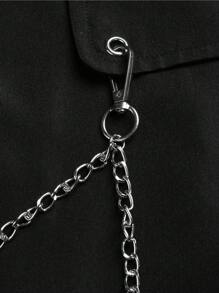 ROMWE MEN Goth Nam Túi có nắp Chi tiết chuỗi Nút Thông qua Áo khoác vest - màu đen - Xem 4