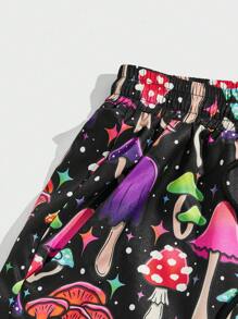 ThisUniqueVibe 男士蘑菇印花抽绳腰短裤，学校 - 彩色 - 查看 3