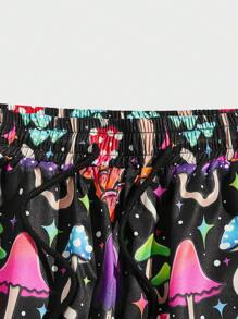 ThisUniqueVibe 男士蘑菇印花抽绳腰短裤，学校 - 彩色 - 查看 4
