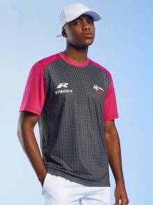 ROMWE MEN Street Life Guys Plaid Letter Graphic Raglan Sleeve Tee - Multicolor - View 1