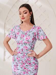 Modelyn Đầm Bất đối xứng Xù Trọn gói Hoa Tất cả trên in Thanh lịch - Nhiều màu - Xem 5