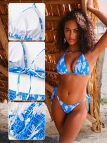 SHEIN Swim Summer Floral Print Halter Triangle Bikini Set - Multicolor - View 5