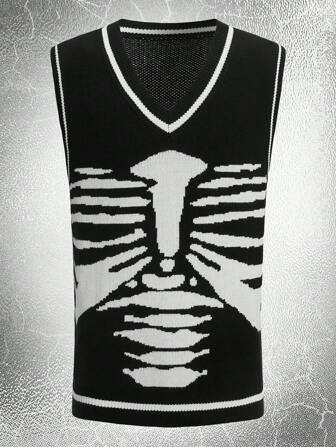 Goth Guys Skeleton Pattern Sweater Vest