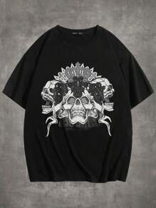 ROMWE MEN Grunge Punk Hombres Camiseta con estampado de cráneo - Blanco - Ver 1