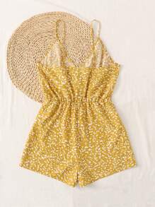 Soleia Wrap Detail Ditsy Floral Print Cami Romper - Yellow - View 2