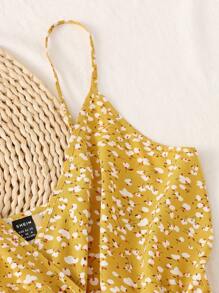 Soleia Wrap Detail Ditsy Floral Print Cami Romper - Yellow - View 4