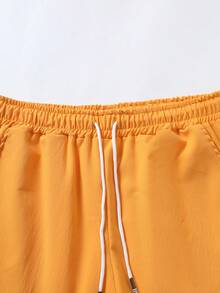 Manfinity RSRT Men Solid Button Up Shirt & Drawstring Waist Shorts Set - Yellow - View 6