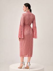 Modelyn Contrast Binding Belted Dress Long Evening Dresses - Pink - View 2