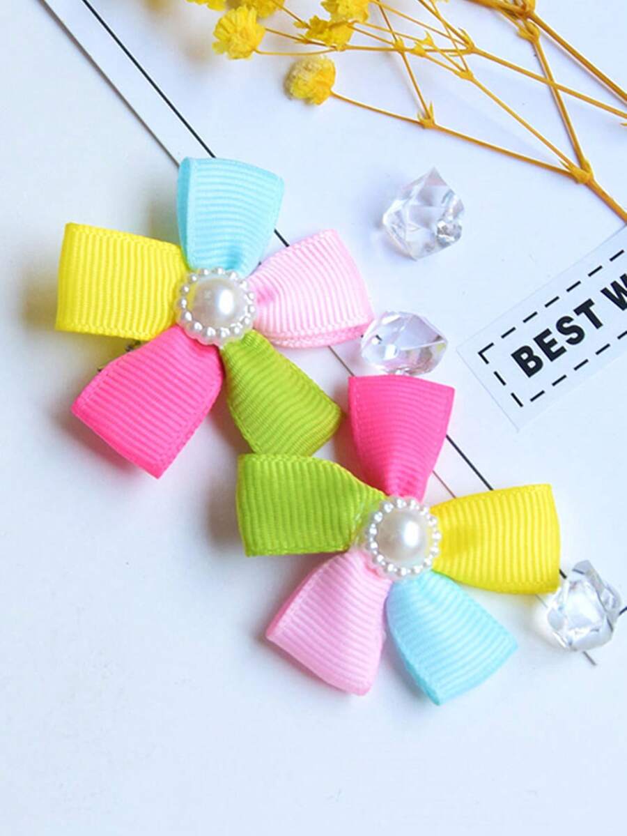 2pcs Floral Design Pet Hair Clip - Multicolor - View 1