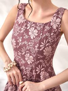 Modelyn Solid Floral Jacquard A-Line Dress Maxi Women Outfit - Dusty Pink - View 6
